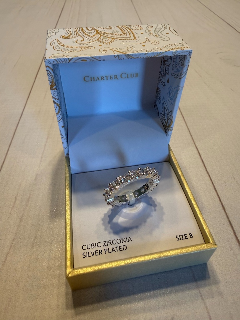 NWT Charter Club Silver Plated Cubic Zirconia Ring Size 8